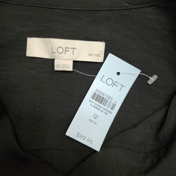 Loft Black Half Button-Up Dress Knot Tie Waist Longsleeves Size 12P - Picture 3 of 7